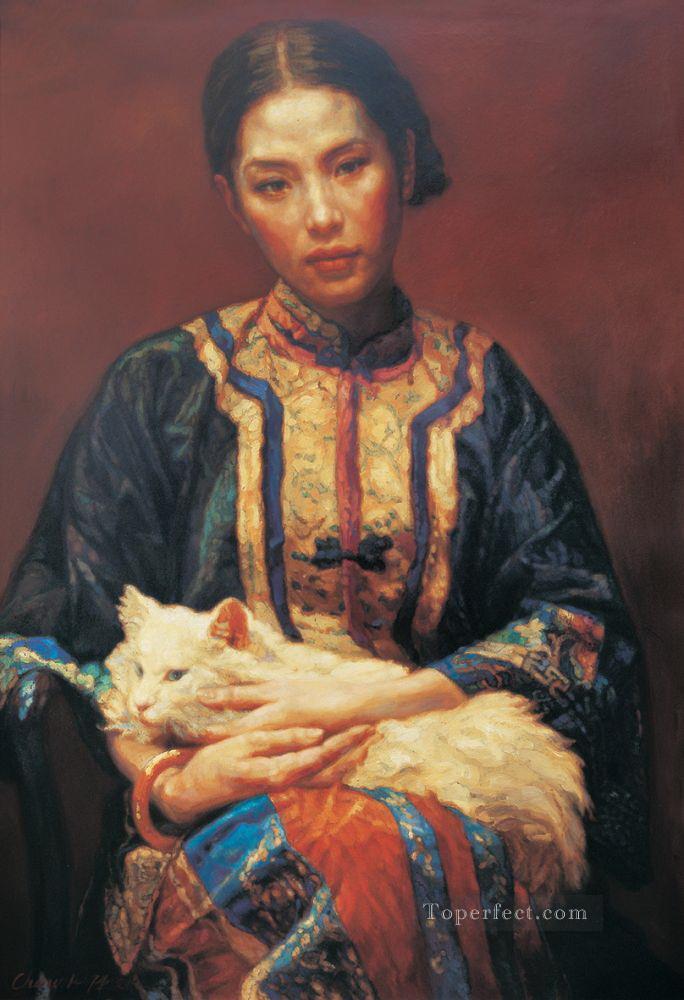 瞑想する中国人のチェン・イーフェイの女の子油絵